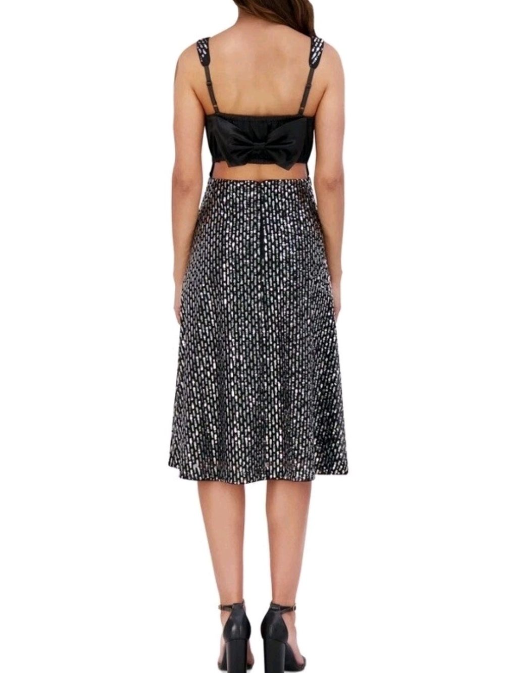 Kensie Black & Silver Dotted Sweetheart Midi Dress - Picture 3 of 8